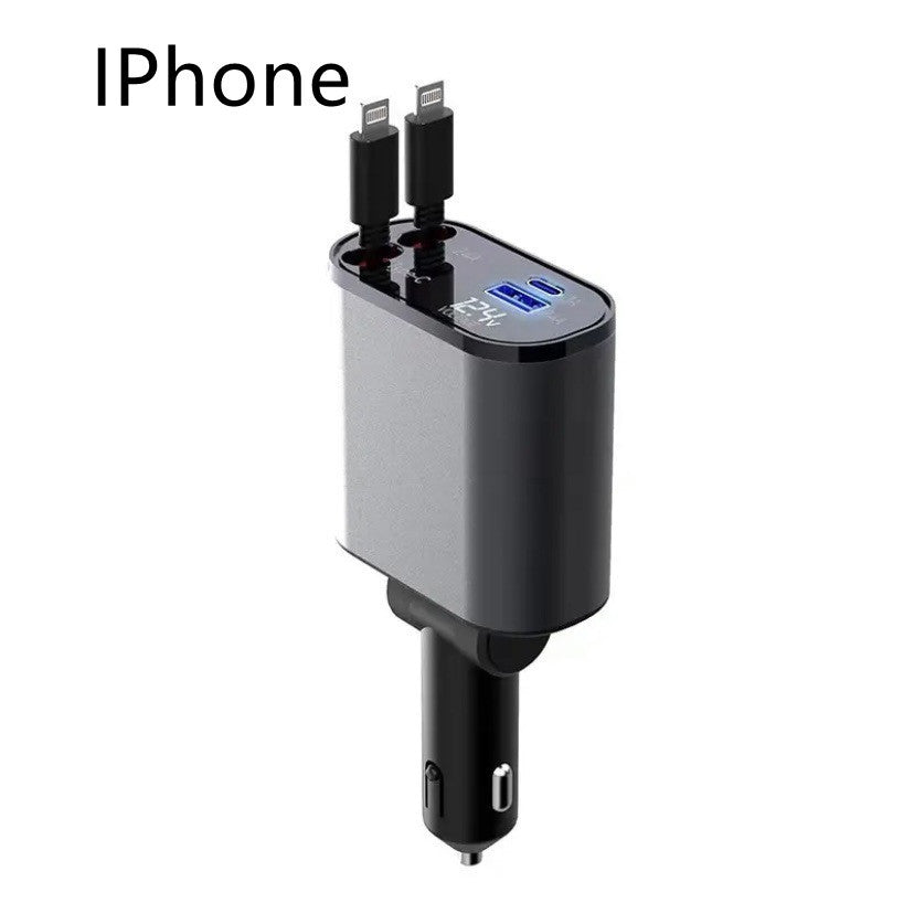 Metal Car Charger 100W Super Fast Charging Car Cigarette Lighter USB And TYPE-C Adapter - LuckyGadgetHub
