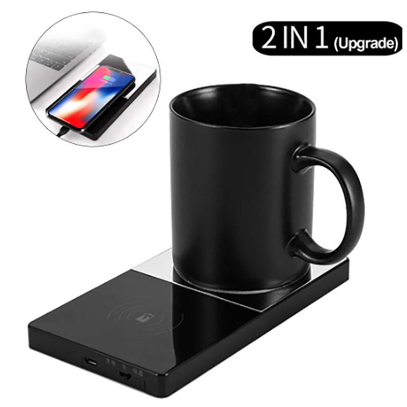 2 In 1 Heating Mug Cup Warmer Electric Wireless Charger For Home Office Coffee Milk - LuckyGadgetHub