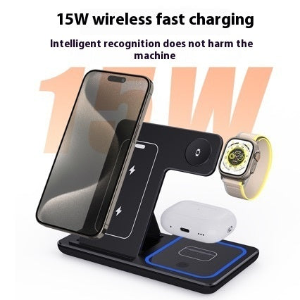 15W 3 In 1 LED Fast Wireless Charger Stand Foldable Charging Station For Smart Phone 15 14 13 12 11 IWatch 9 8 7 6 5 Airpods Pro - LuckyGadgetHub