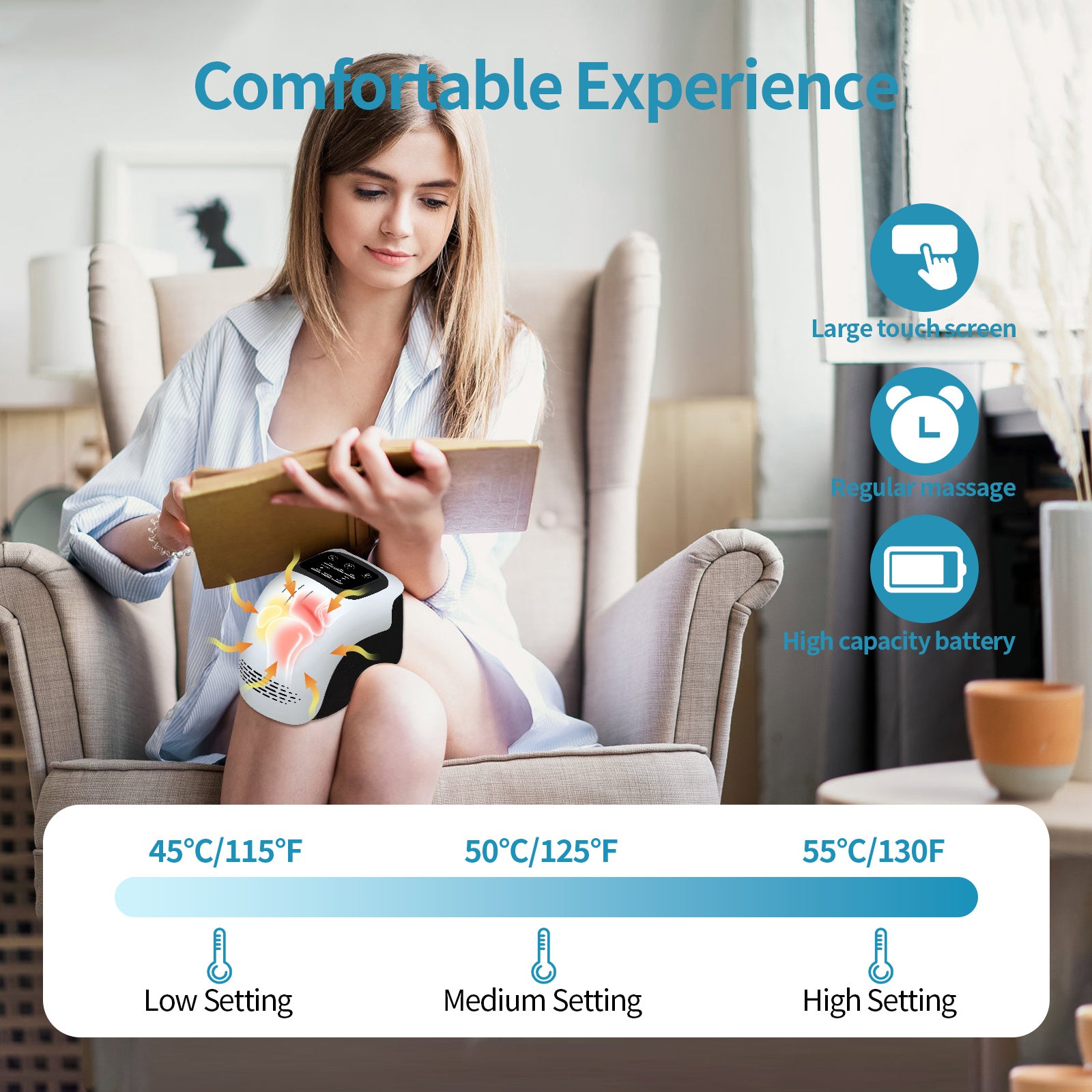 Intelligent Home Use Electric Intelligent Kneading Heating Knee Massager Rechargeable Pain Relief Infrared Laser Vibration Knee Massager - LuckyGadgetHub