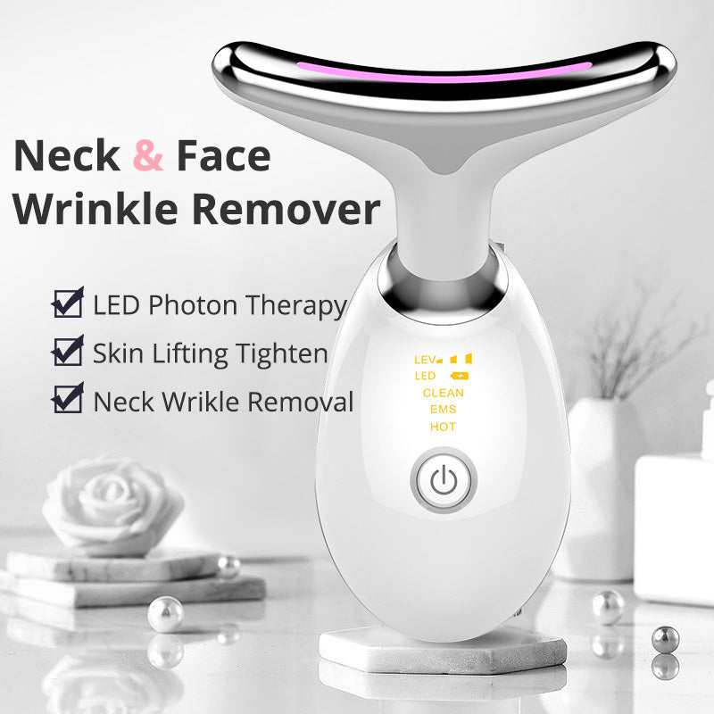EMS Thermal Neck Lifting And Tighten Massager Electric Microcurrent Wrinkle Remover - LuckyGadgetHub