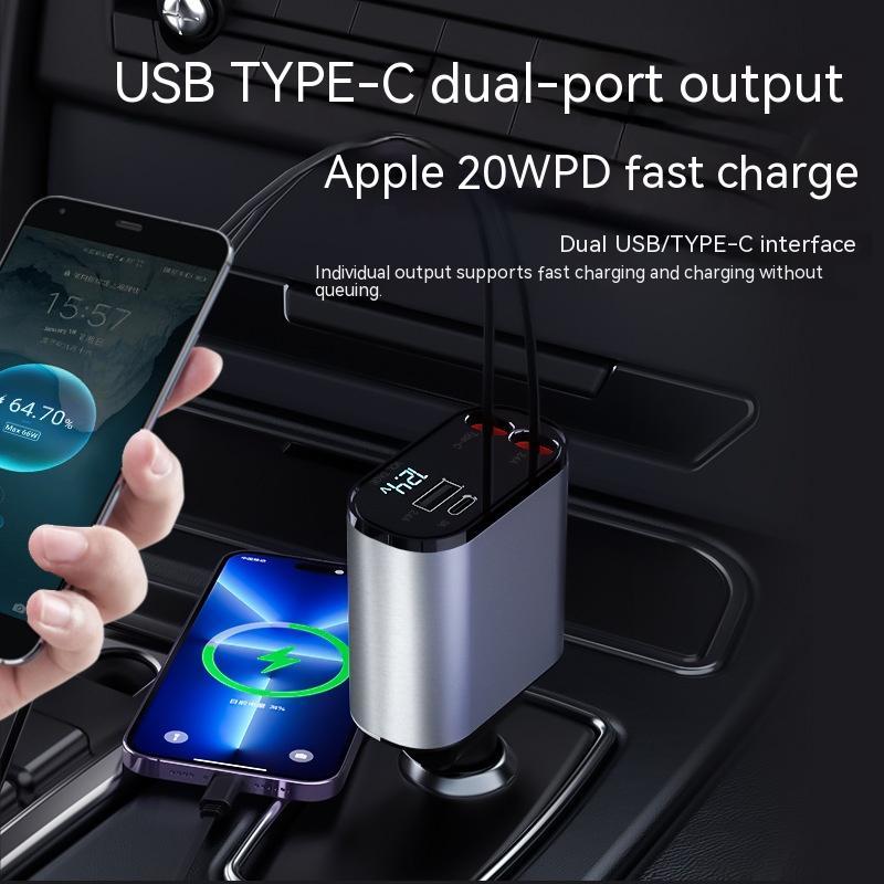 Metal Car Charger 100W Super Fast Charging Car Cigarette Lighter USB And TYPE-C Adapter - LuckyGadgetHub