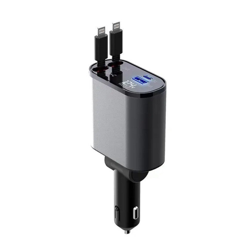 Metal Car Charger 100W Super Fast Charging Car Cigarette Lighter USB And TYPE-C Adapter - LuckyGadgetHub
