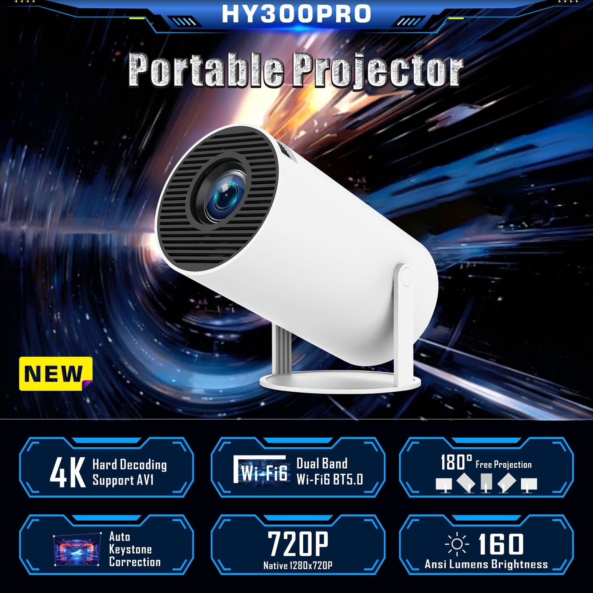 HY300 Pro Projector Home Theater Entertainment Portable Small Projector - LuckyGadgetHub