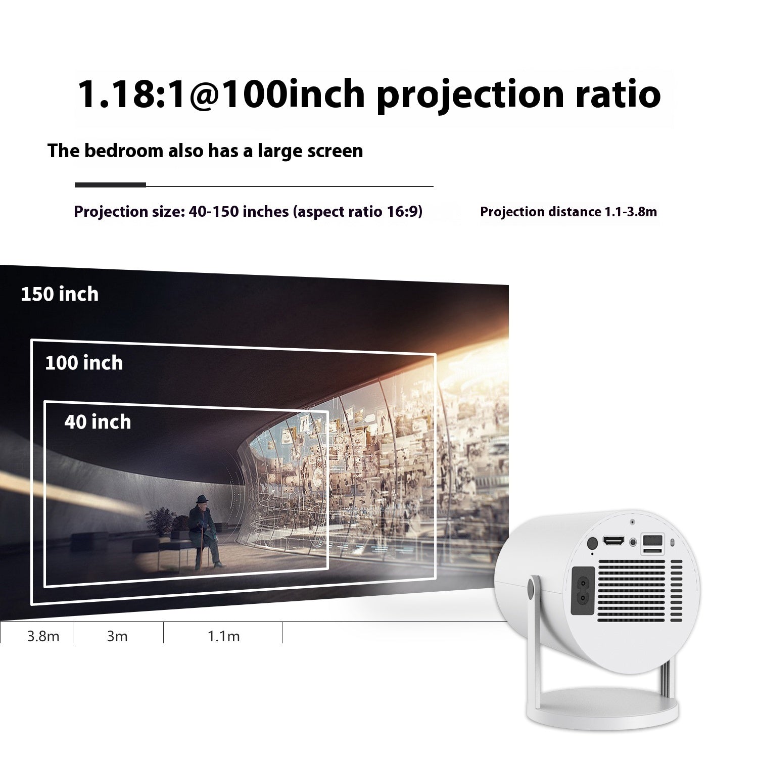 Portable Projector Small Straight Projector For Home Use 180 Degrees Projection Angle Automatic Focus Home Video Projector - LuckyGadgetHub